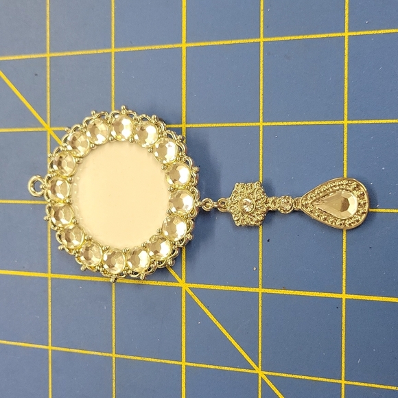 Medallion Charm Photo Rhinestone Accented Silver 4" x 2" Pendant - Picture 1 of 3